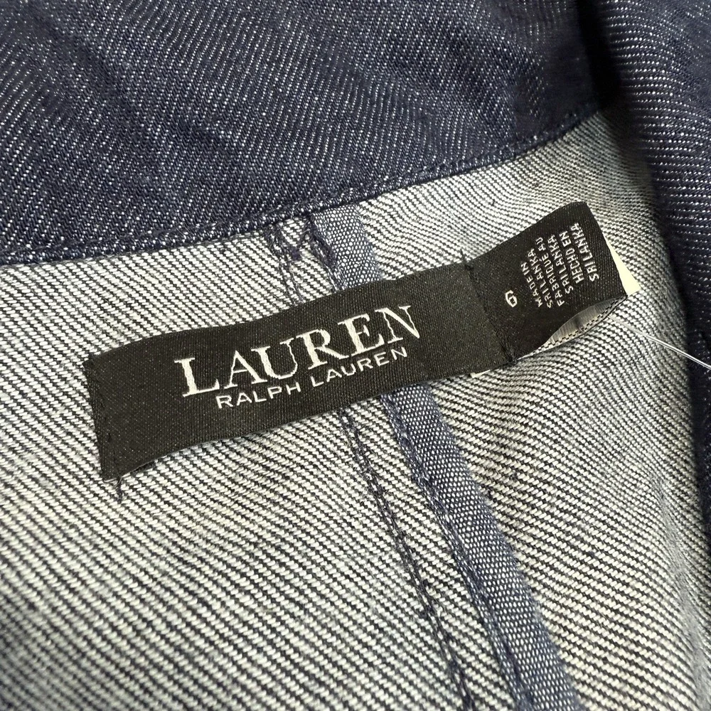 Ralph Lauren Women's Denim Blazer Crest Embossed Metal Buttons Blue‎ Size 6 NEW - Picture 4 of 9